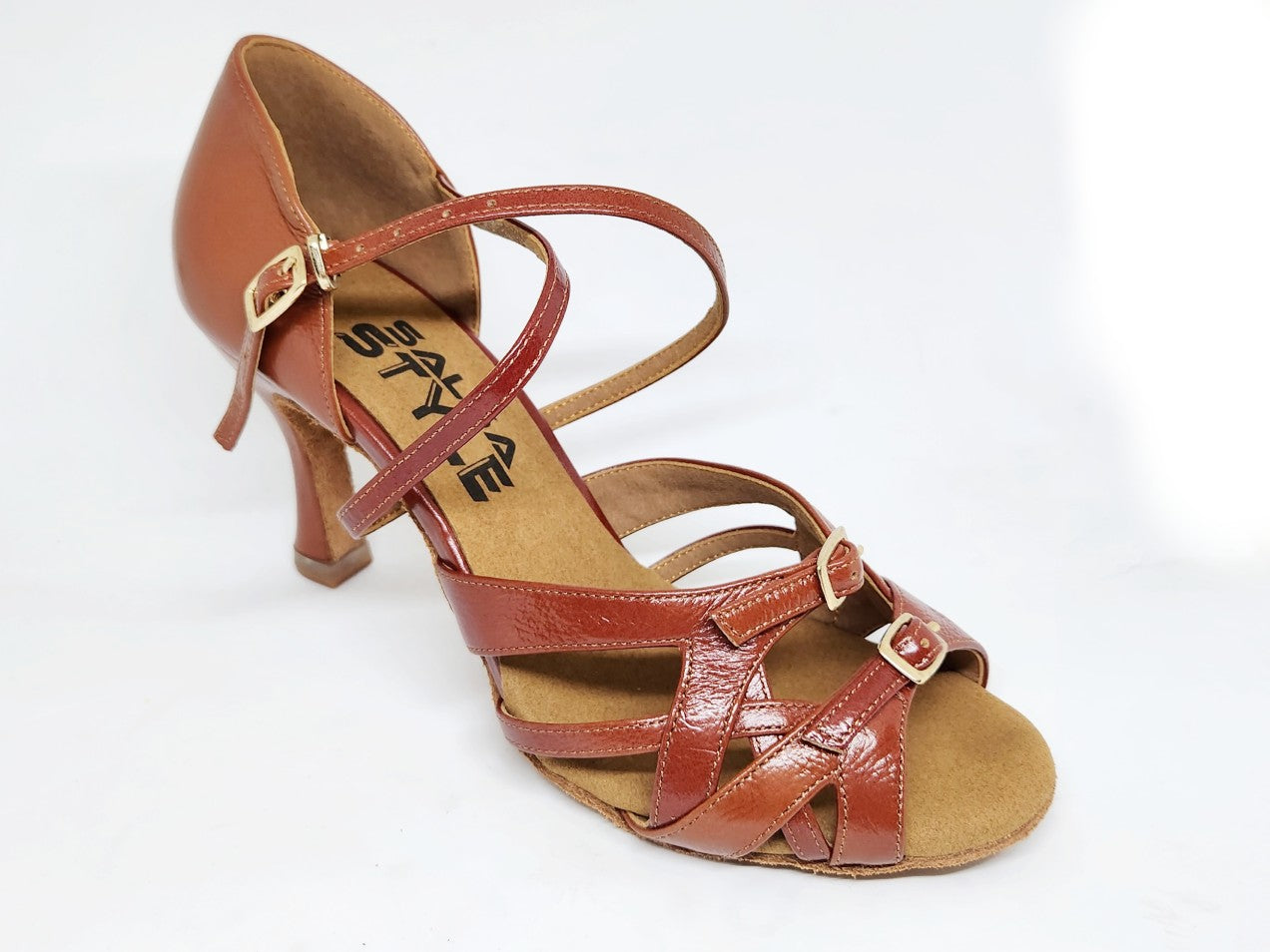 Ruby Leather Brown/Red 3" adjustable dance shoes with great support and comfort, featuring a stylish suede outer sole.