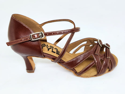Brown Ruby Leather Dance Shoes with 2.5" Heel, Adjustable for Comfort and Great Support.